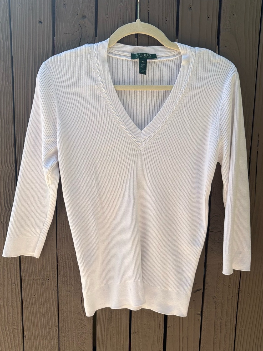 Ralph Lauren Cream V-Neck Ribbed Women's Sweater